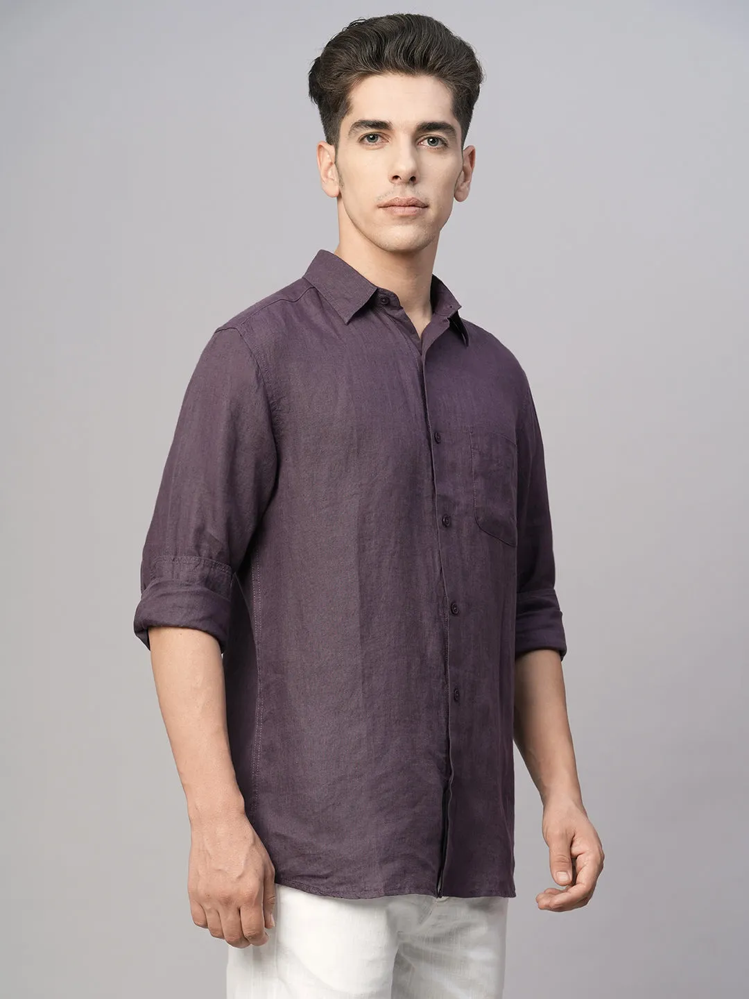 Men's Grape 100% Linen Regular Fit Shirt