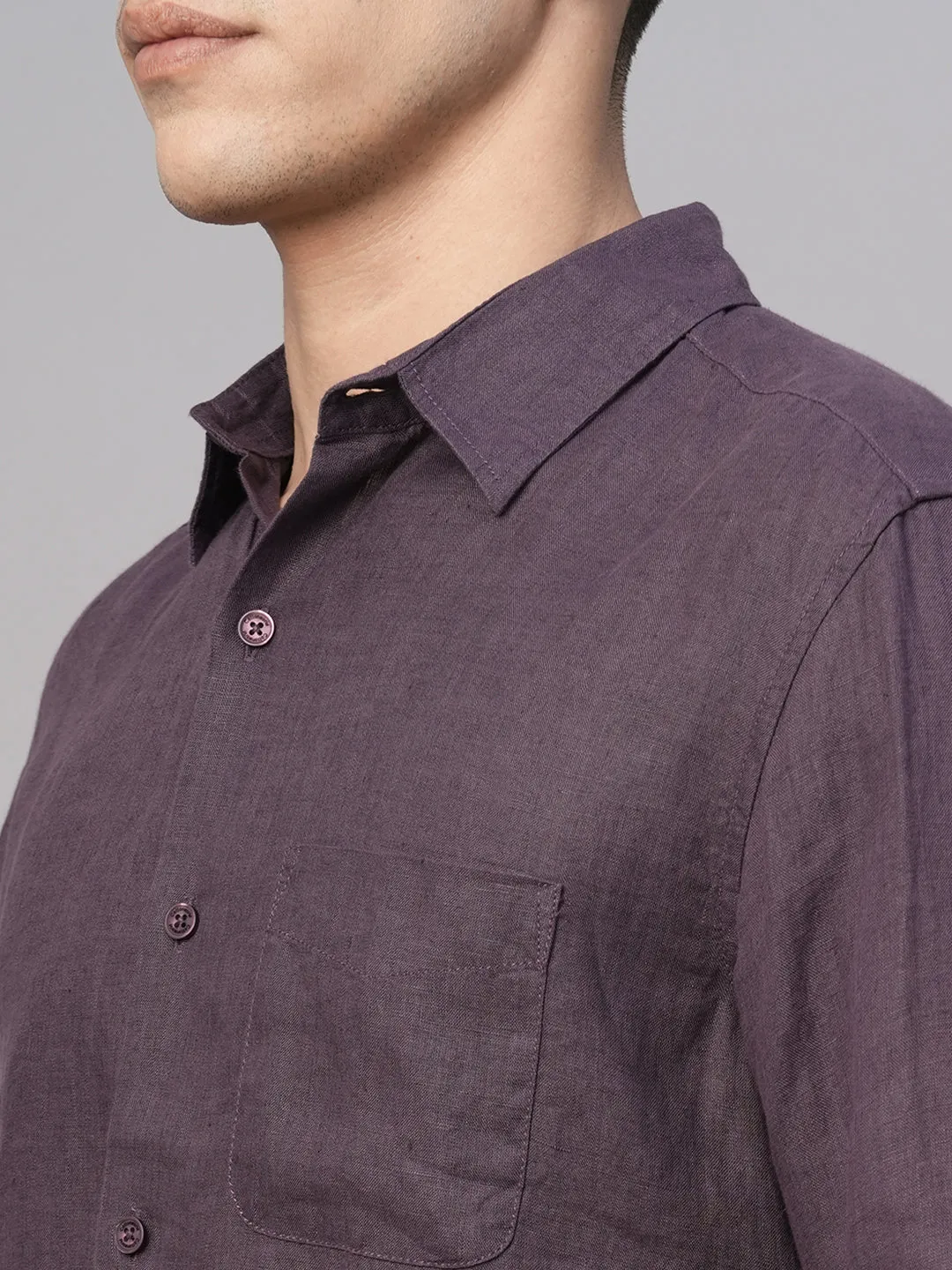 Men's Grape 100% Linen Regular Fit Shirt