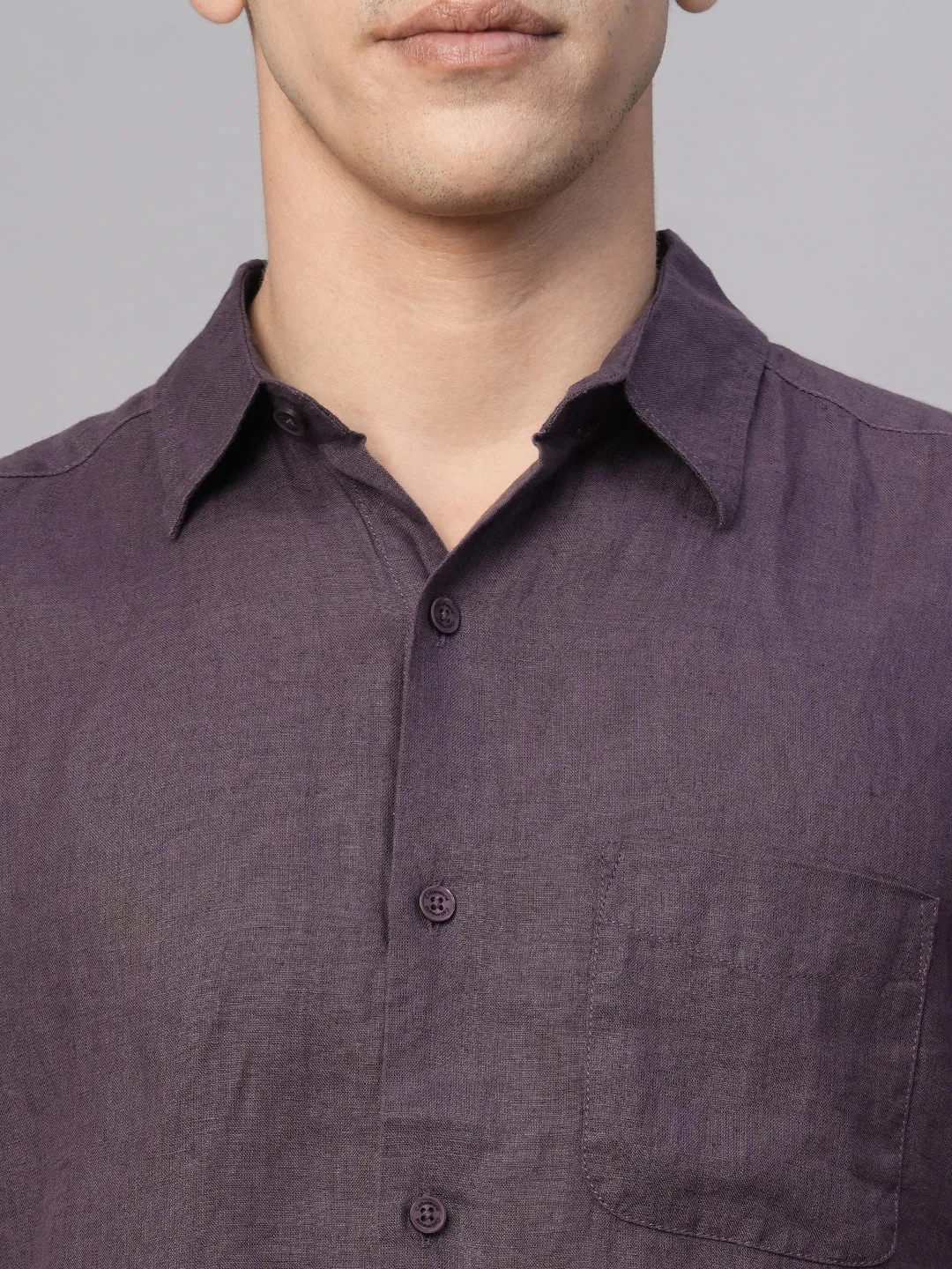 Men's Grape 100% Linen Regular Fit Shirt