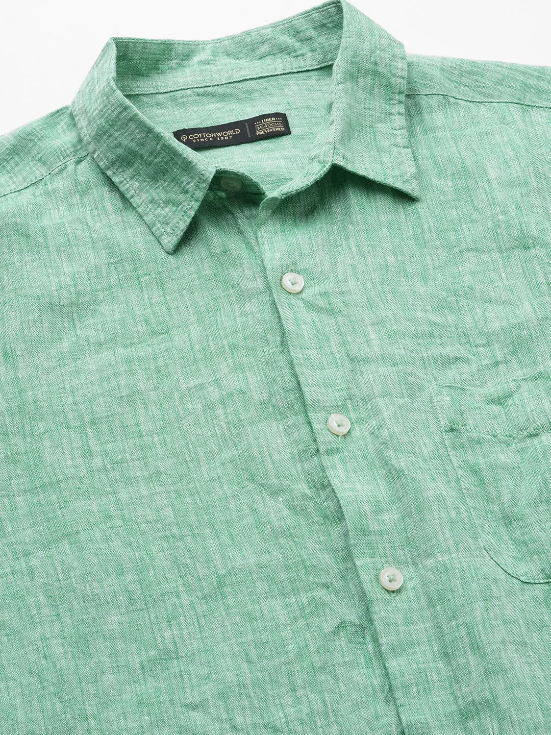 Men's Green 100% Linen Long Sleeve Regular Fit Shirt