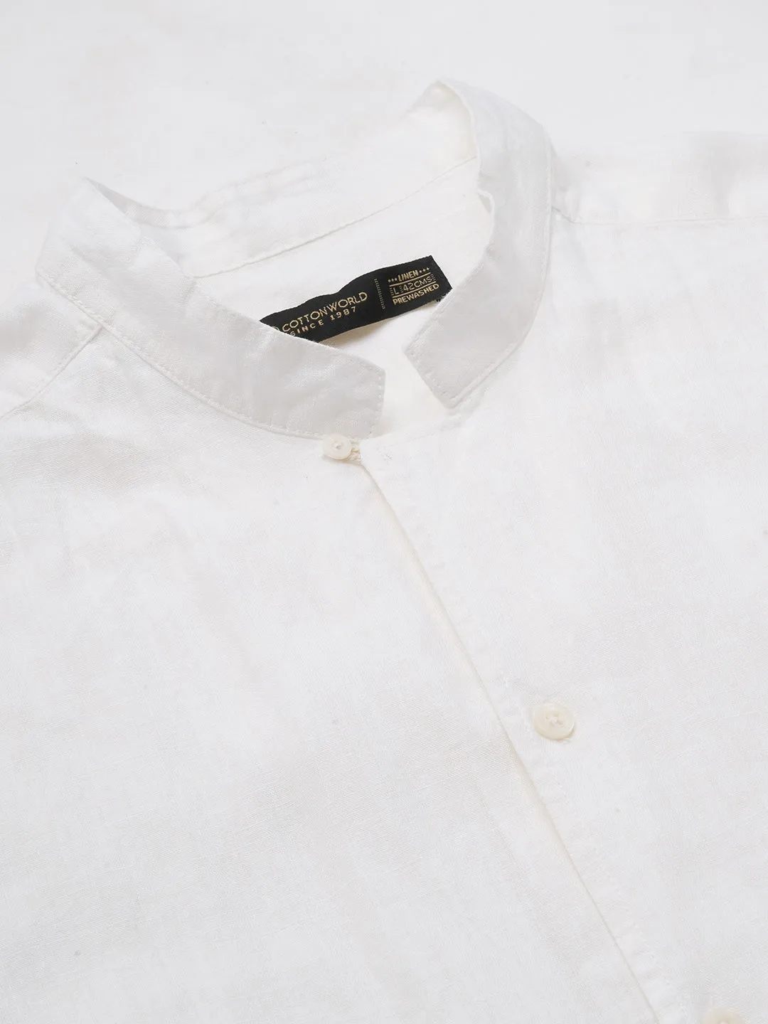 Men's White 100% Linen Regular Fit Shirt