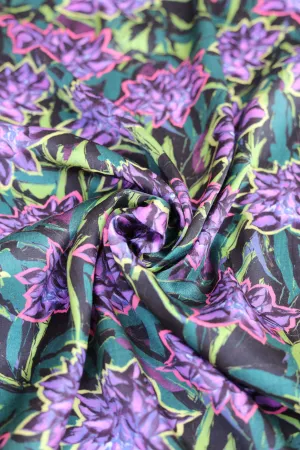 Midnight Purple & Mauve Floral Printed Gaji Silk Fabric