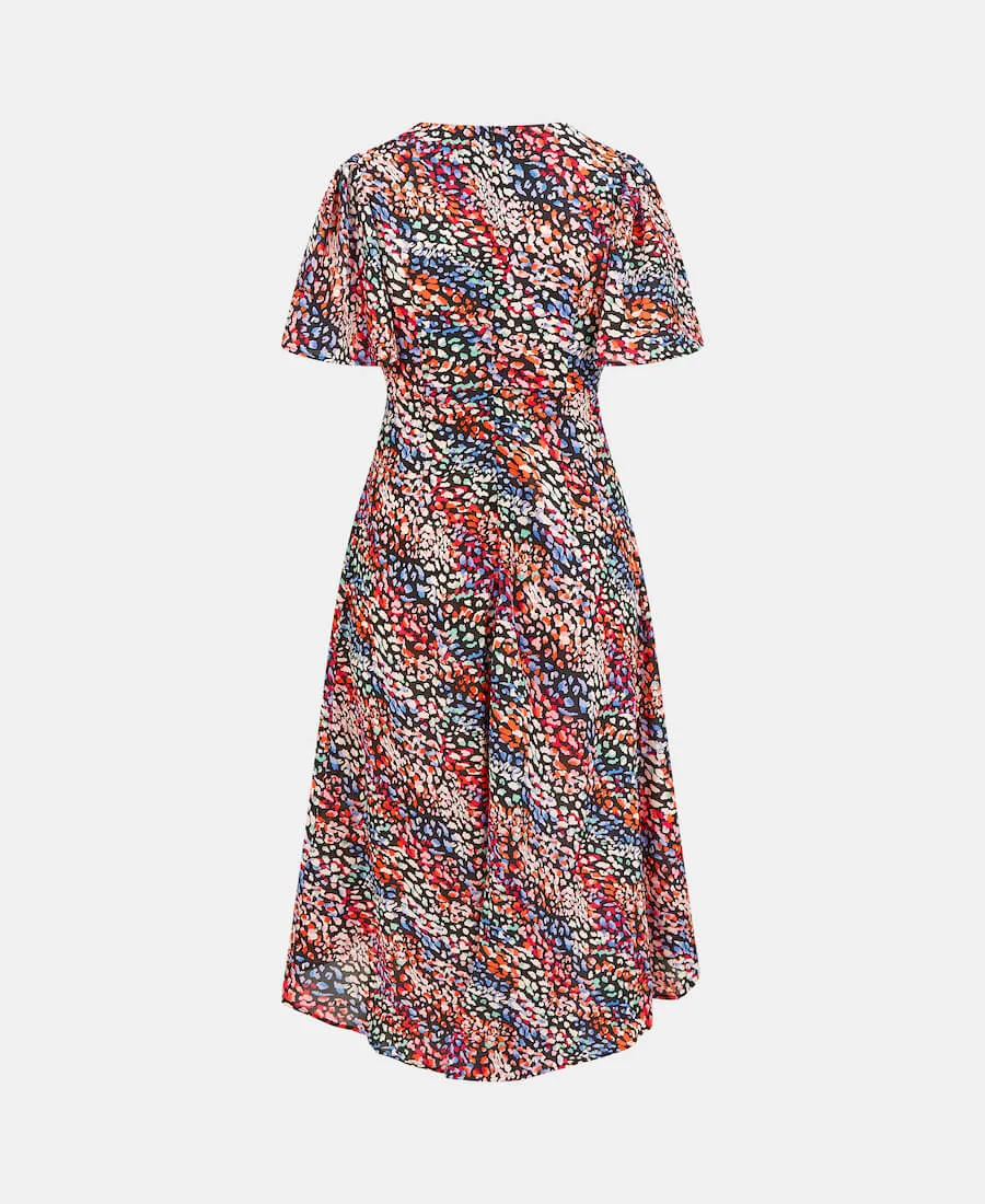 Multi-Coloured Animal Ruche Midi Dress