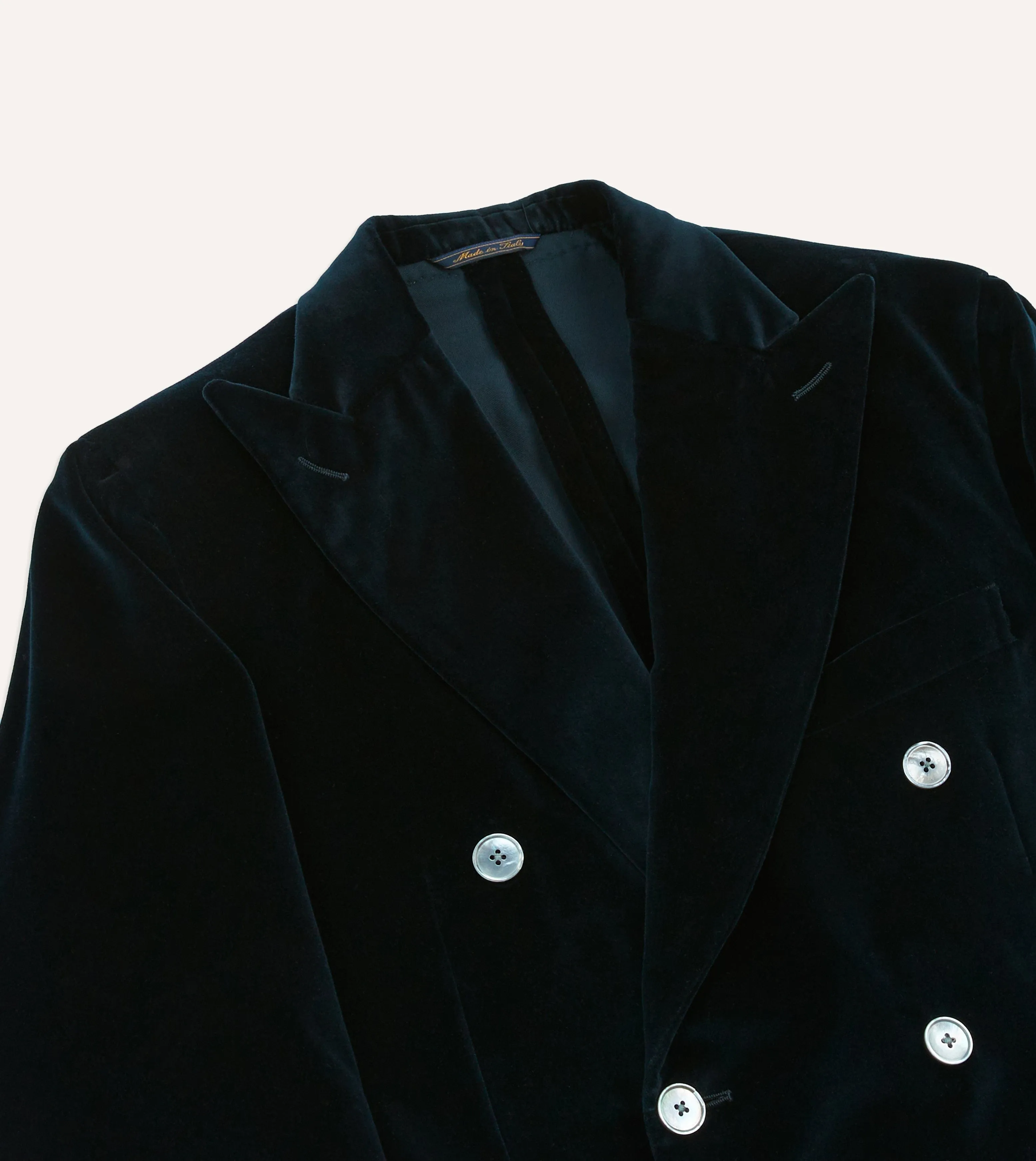 Navy Velvet Double-Breasted Tailored Jacket