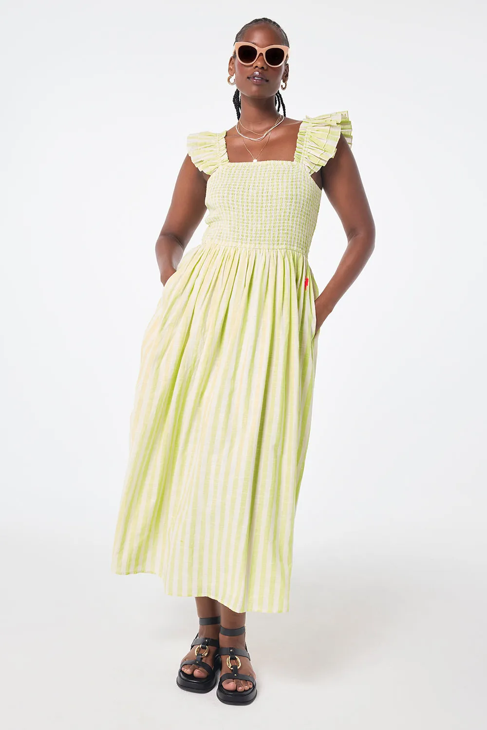 Neon Yellow with Ivory Stripe Maxi Sundress