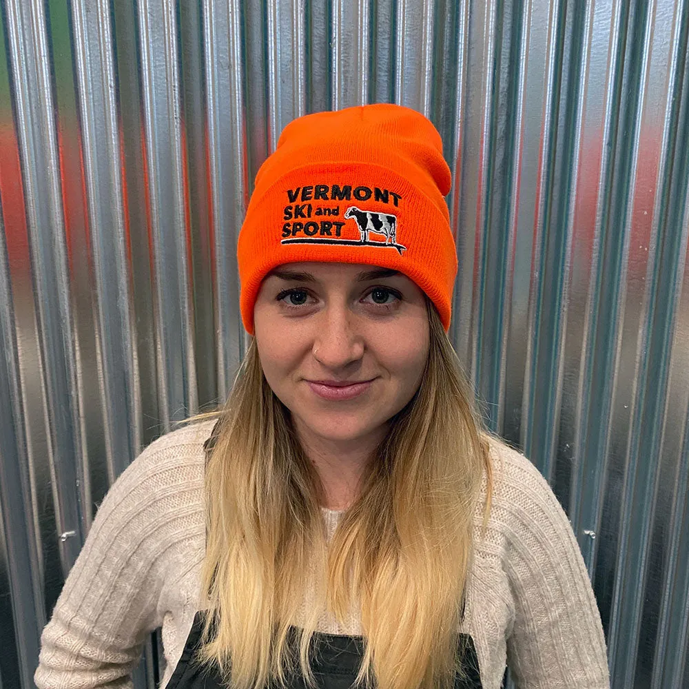 Paddleboarding Cow Fold Over Beanie - Hunter Orange