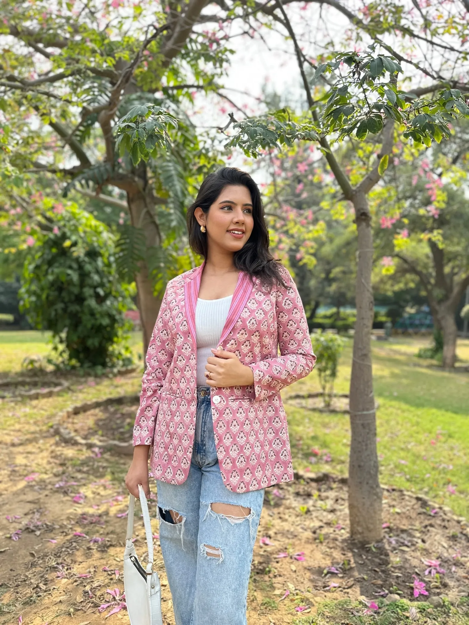 Pattern Block Printed Blazer - Pink