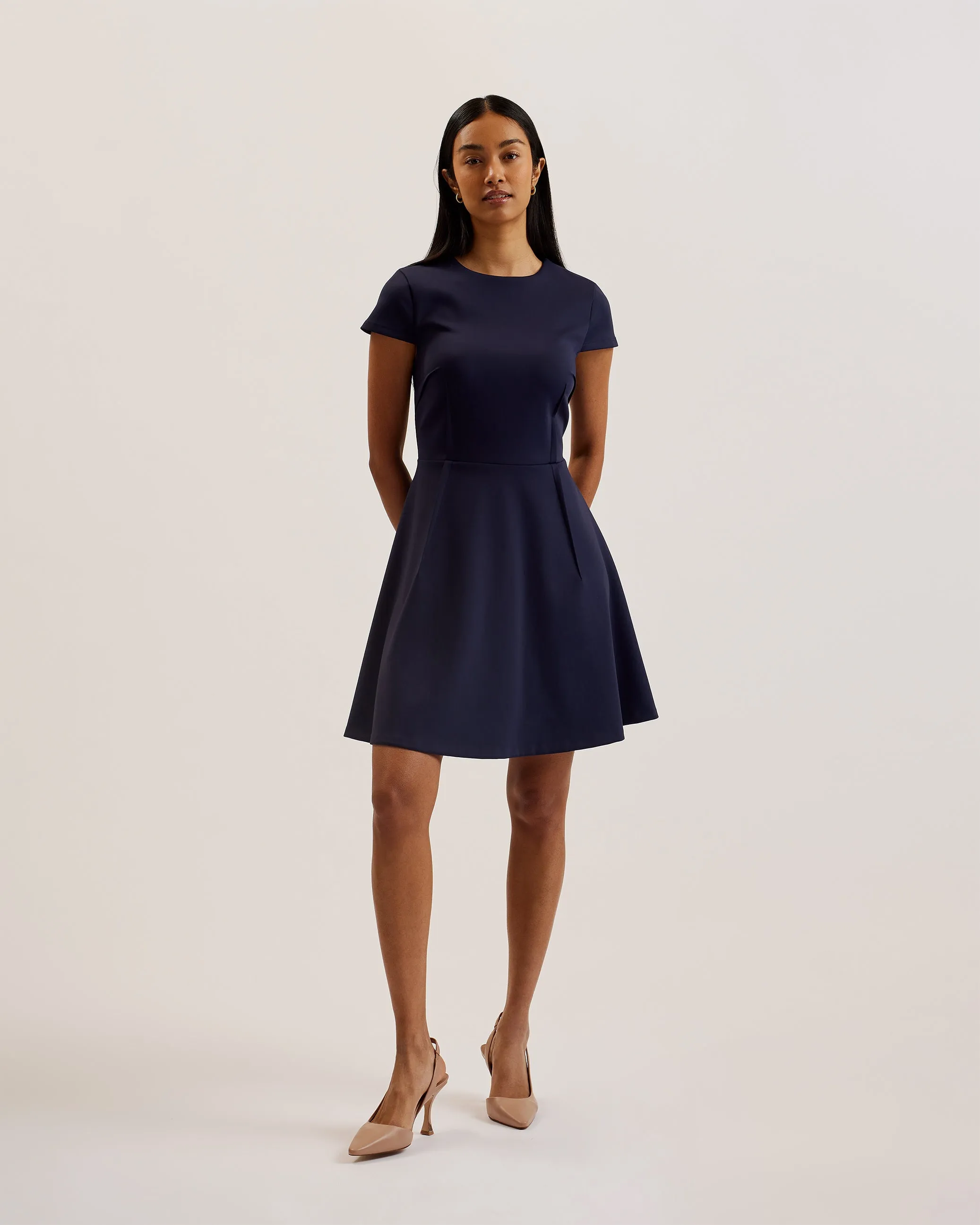 Percell Neoprene Skater Dress Navy