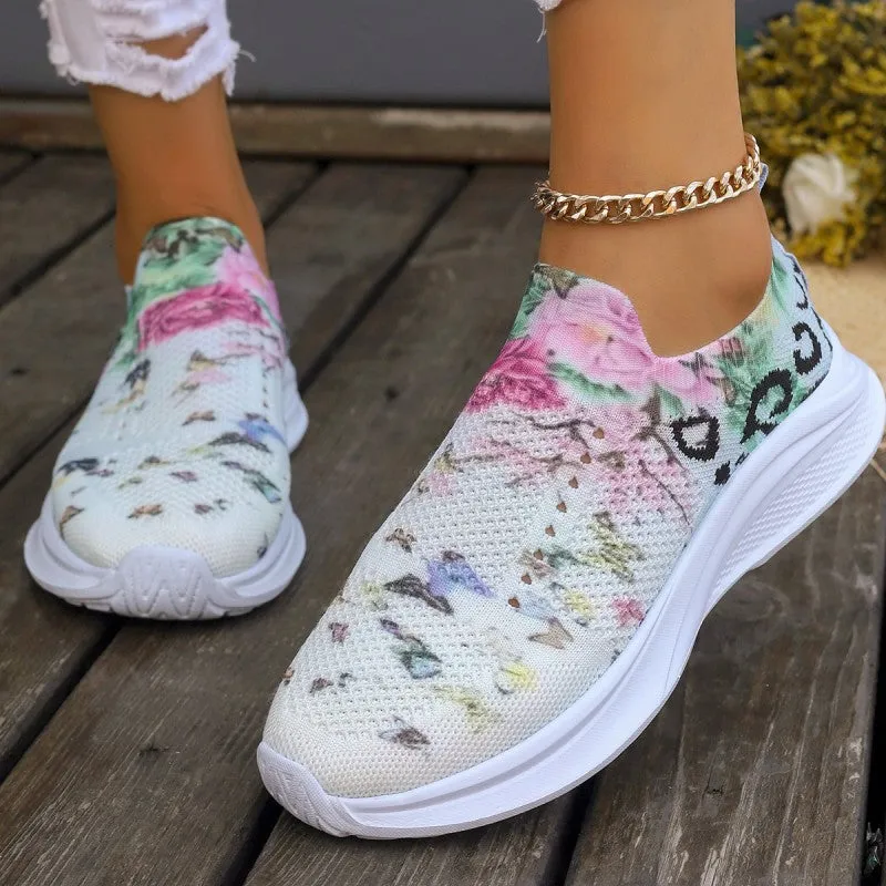 Purpdrank - White Casual Patchwork Printing Round Mesh Breathable Comfortable Out Door Shoes