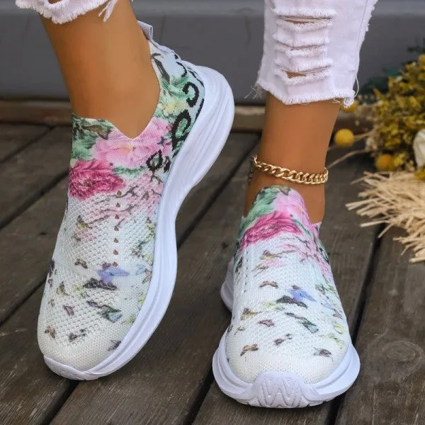 Purpdrank - White Casual Patchwork Printing Round Mesh Breathable Comfortable Out Door Shoes