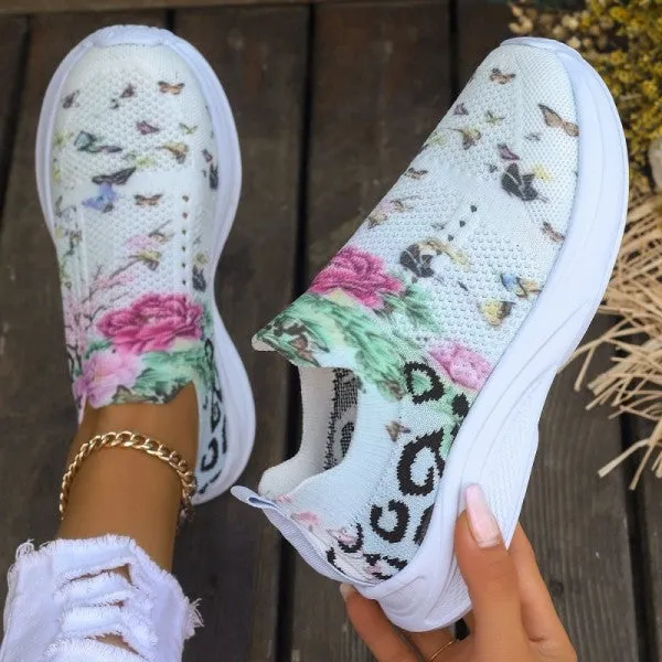 Purpdrank - White Casual Patchwork Printing Round Mesh Breathable Comfortable Out Door Shoes