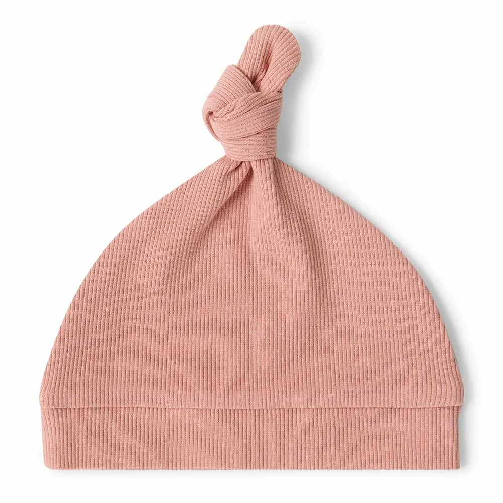 Rose Ribbed Organic Knotted Beanie