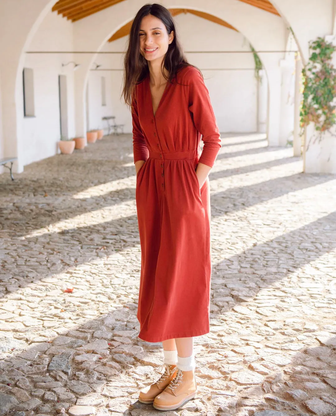 Ruth Organic Cotton Dress In Rust