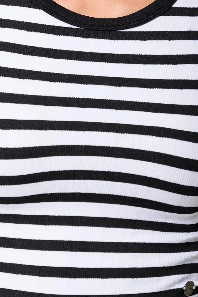 Seamless Stripe Cropped Short Sleeve T-Shirt Black & White