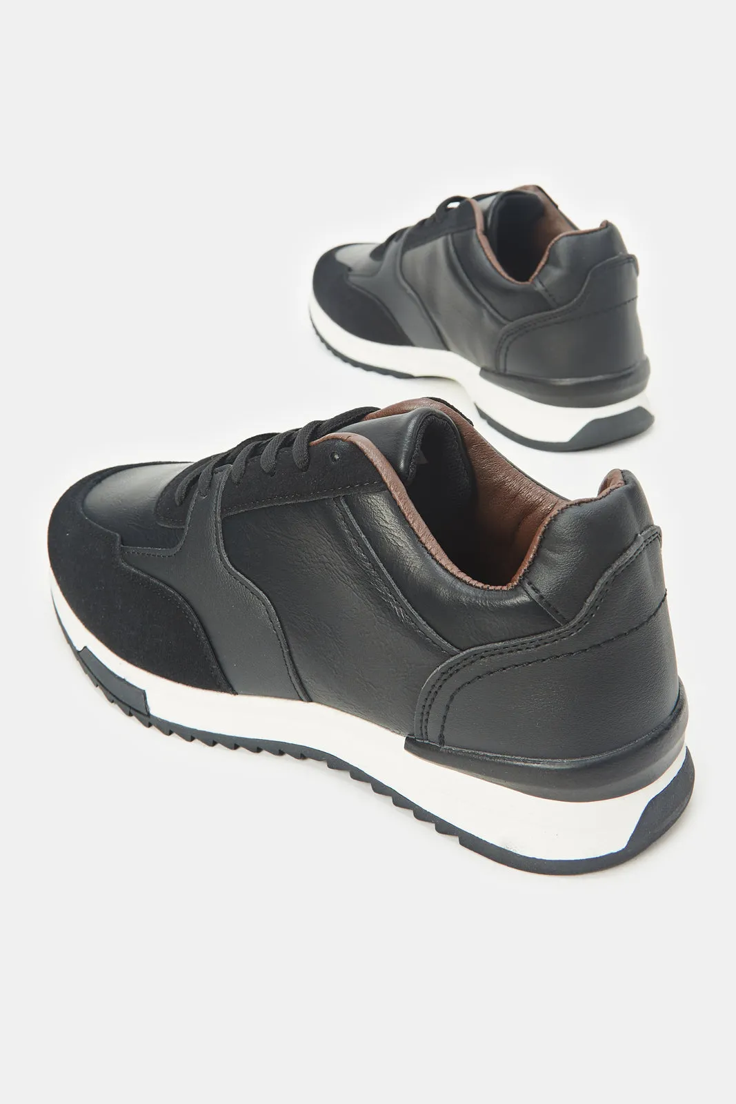 Senior Boys Black Material Block Sneakers