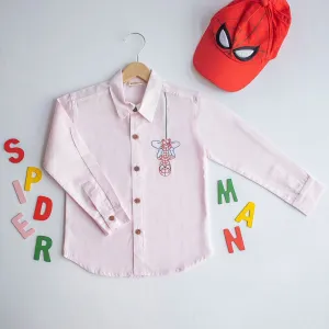 Spidey Embroidered Organic Cotton Shirt- Light Pink