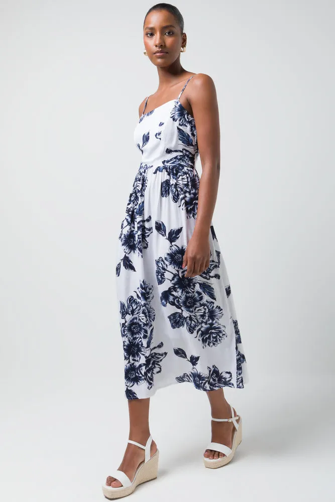 Strappy Midi Dress Blue & White