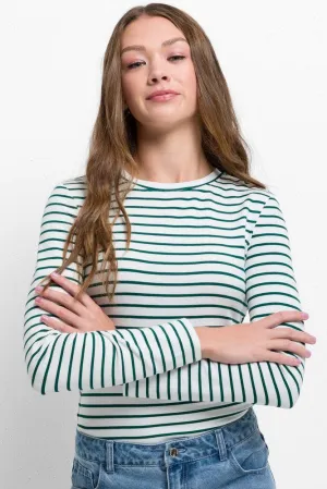 Stripe Crew Neck Long Sleeve T-Shirt Green