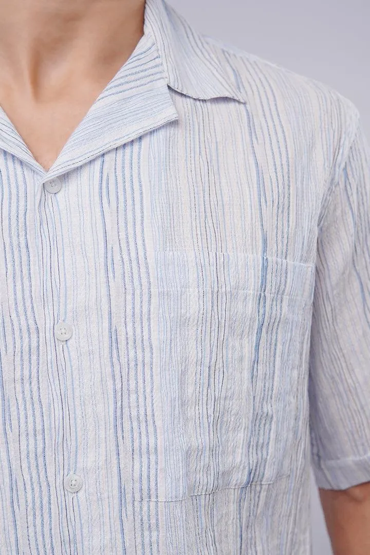 Striped Texture Cuban Shirt - Blue & White