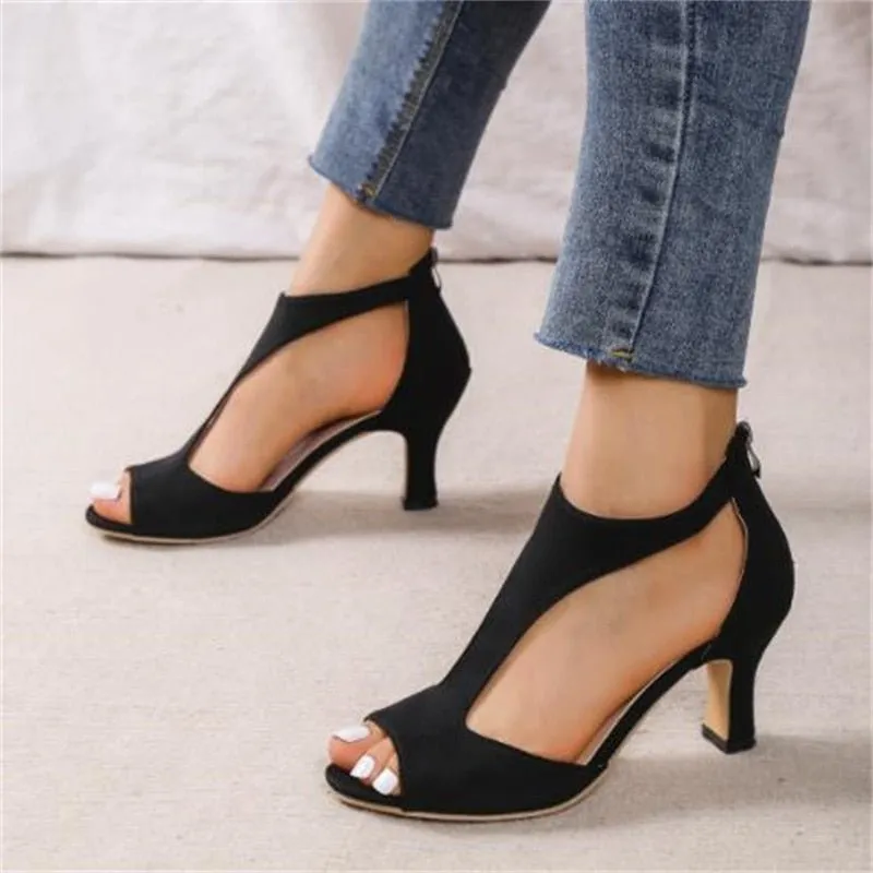 Stylish Fishmouth Sandals | Zipper Stiletto Shoes