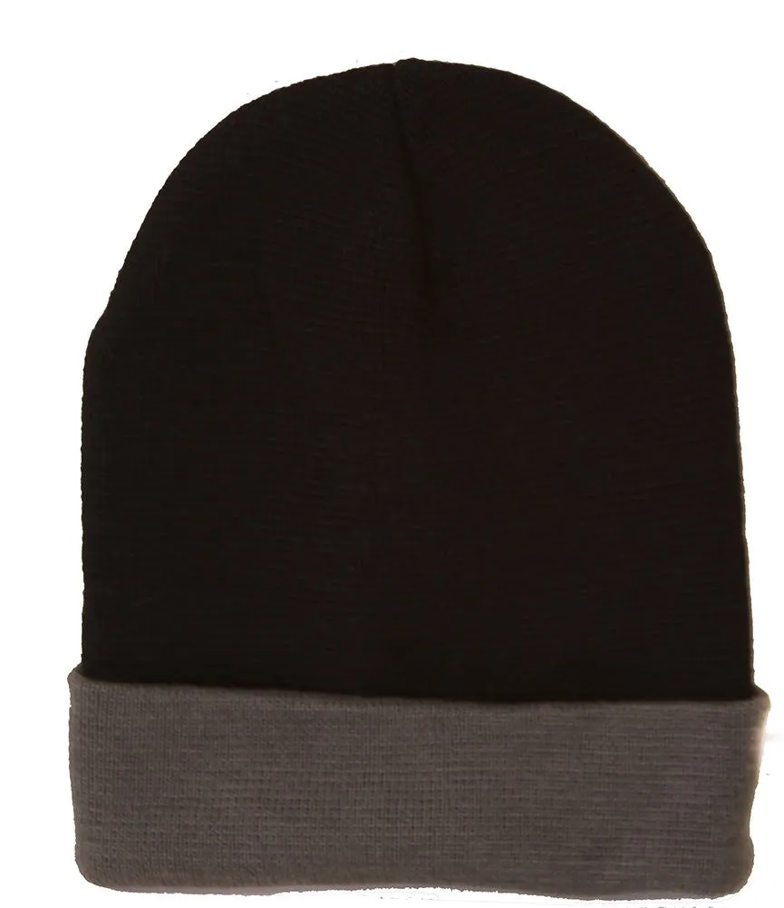 TopHeadwear's Winter Cuffed Beanie Cap Two Toned - Black Grey