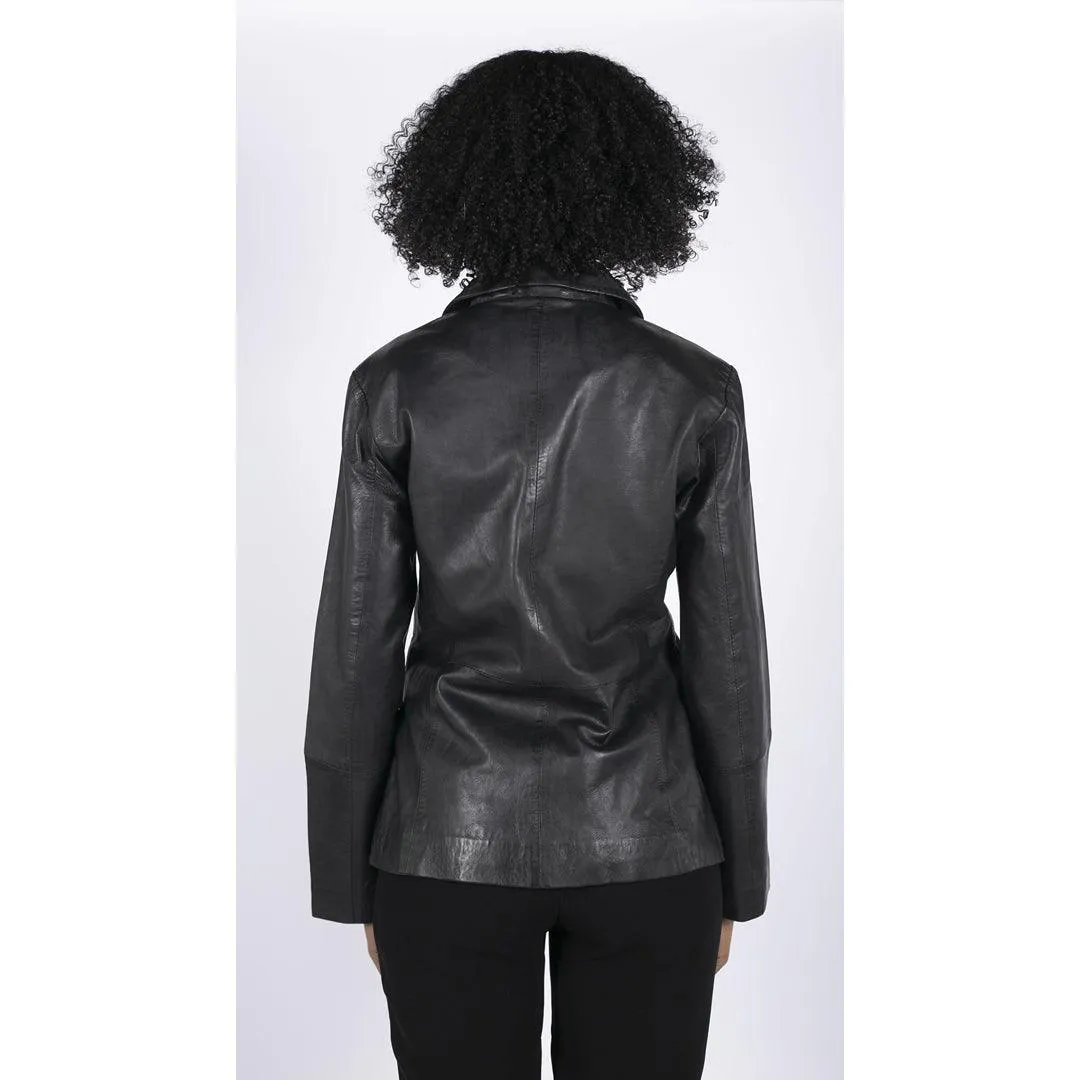 Womens Real Leather Blazer Jacket Short 1 Buton Brown Tan Black Classic Retro