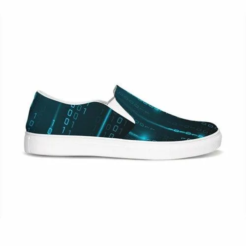 Womens Sneakers - Green Digital Code Style Low Top Slip-on Canvas