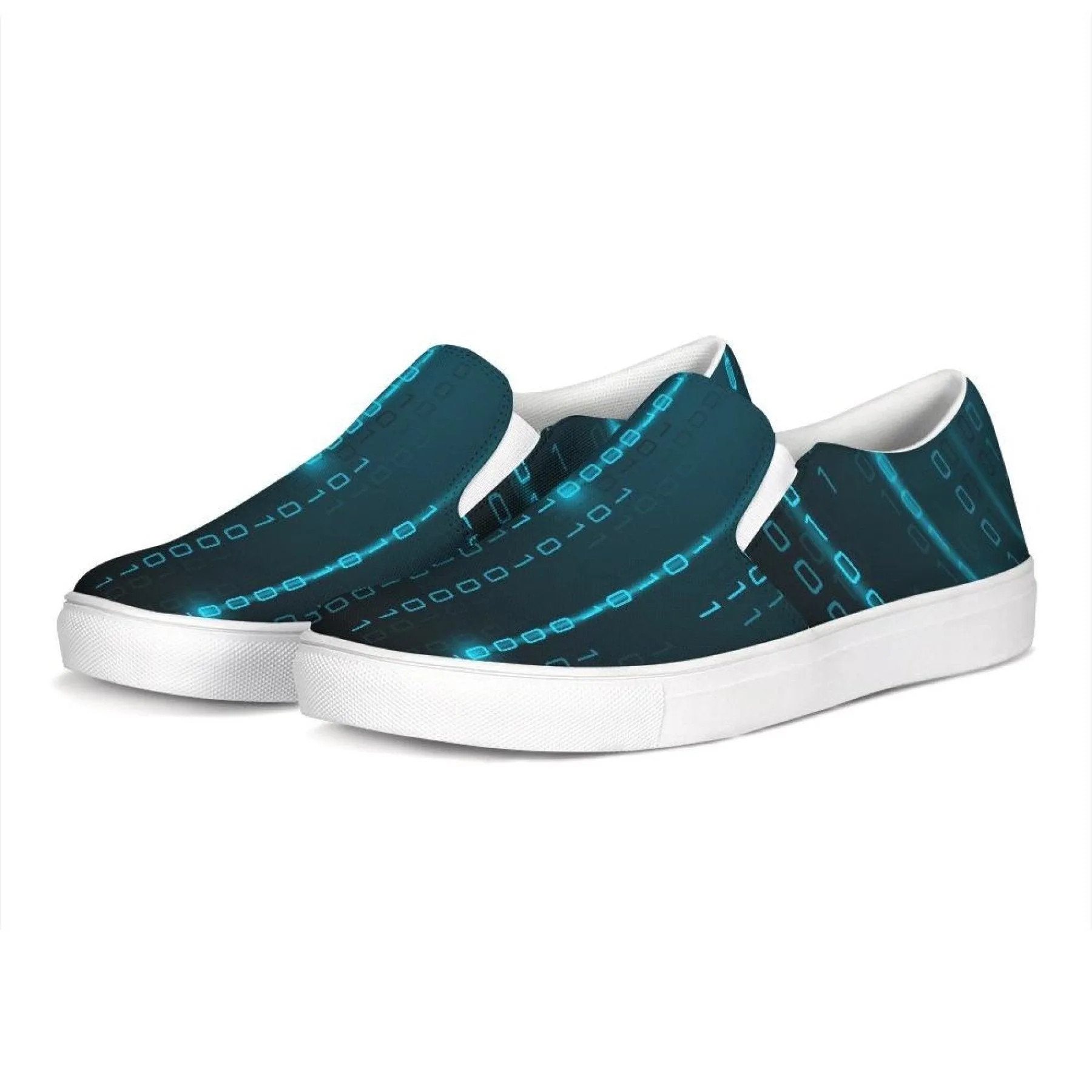 Womens Sneakers - Green Digital Code Style Low Top Slip-on Canvas