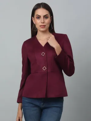 Women's   Wine Single breasted  V neck Blazer