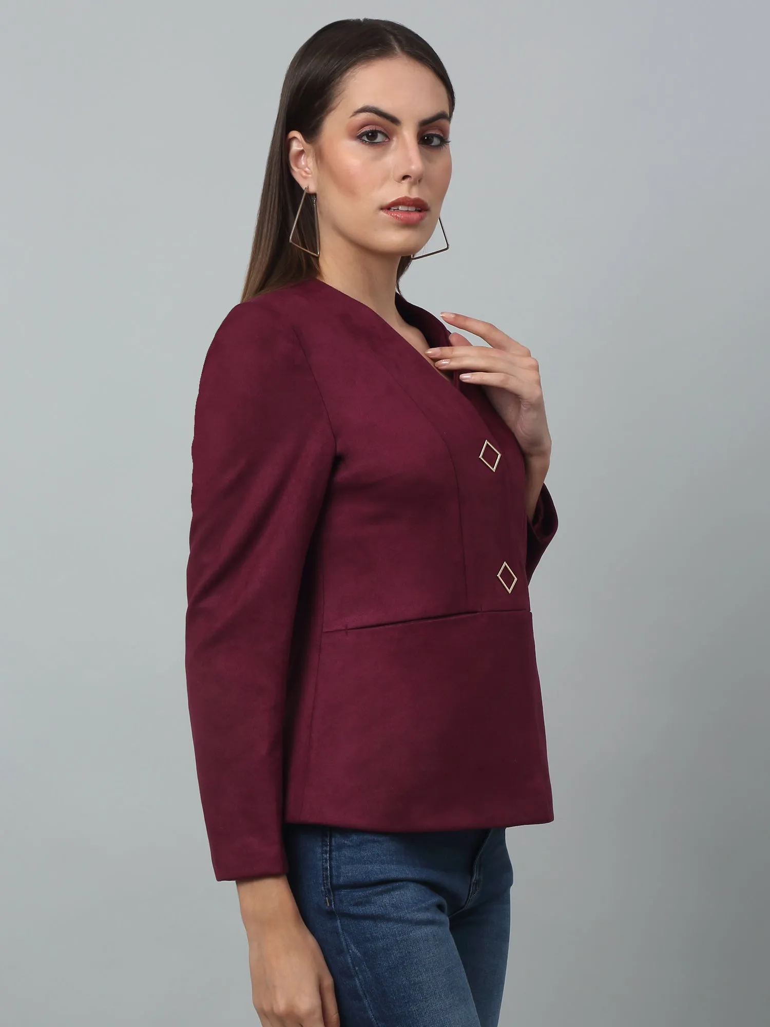 Women's   Wine Single breasted  V neck Blazer