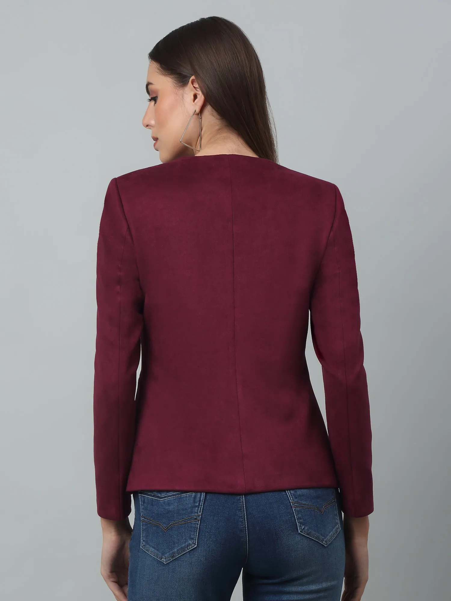 Women's   Wine Single breasted  V neck Blazer