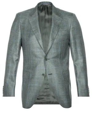 Wool Silk And Linen Check Jacket Green